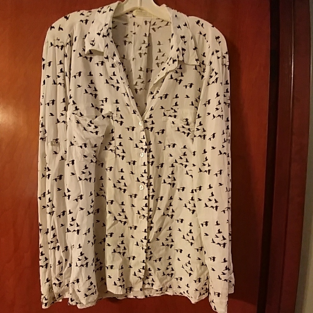 White blouse with black bird print